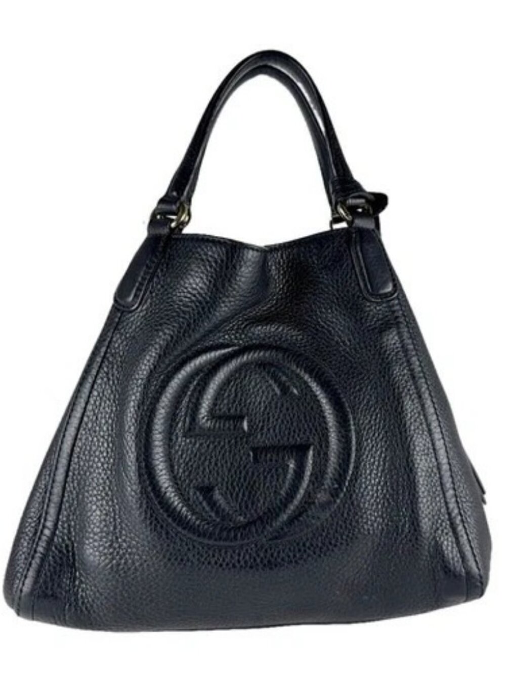 Auth GUCCI Soho Handbag Shoulder Bag Black Leather/Goldtone - z9976